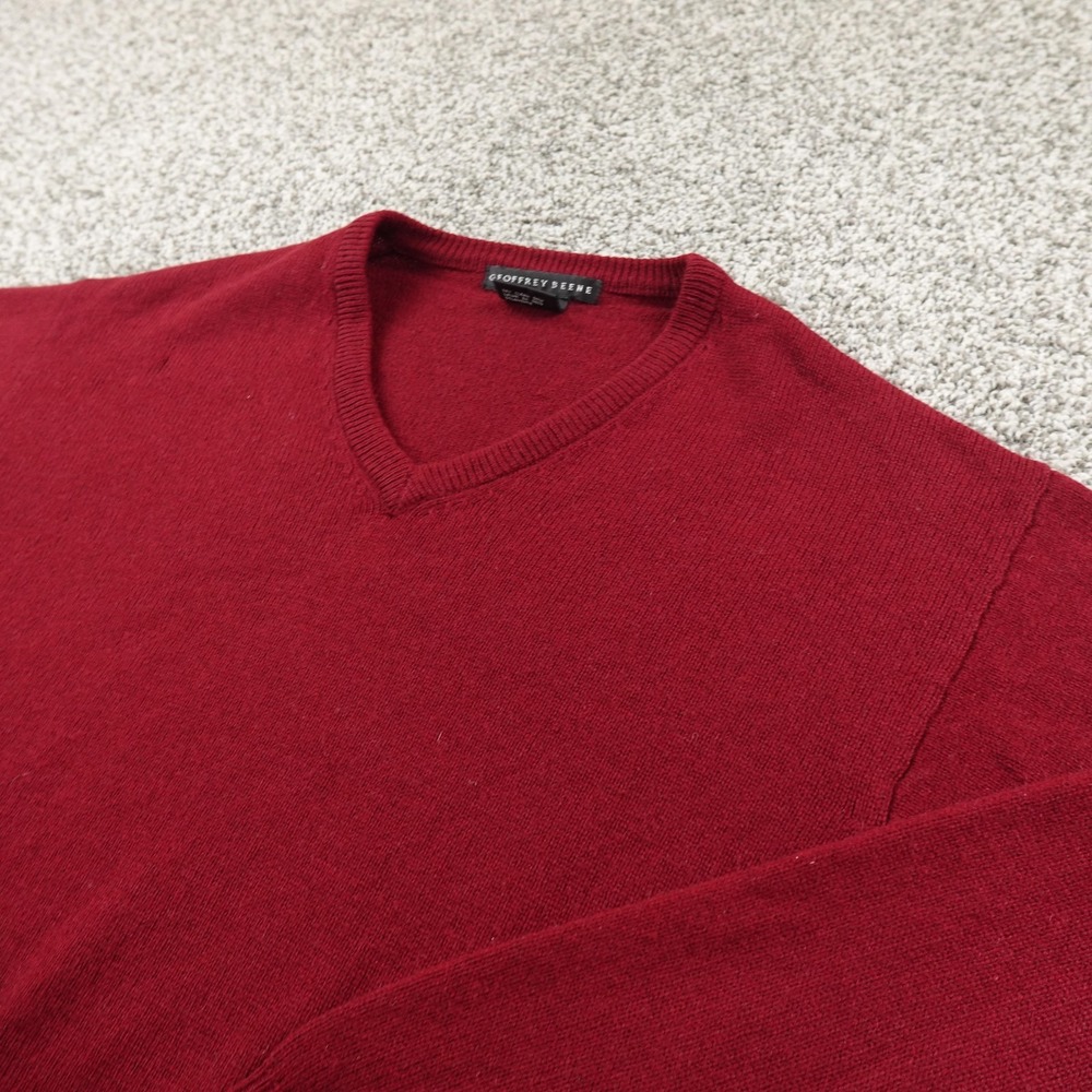 Geoffrey Beene Sweater Mens M Red 100% Cashmere V Neck Pullover Knit‎ Soft Cozy